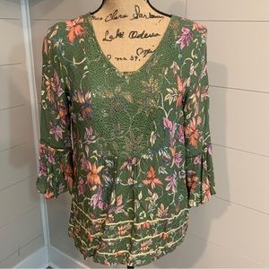 Vintage America Boho Style Popover Bell Sleeve Tunic Top Blouse